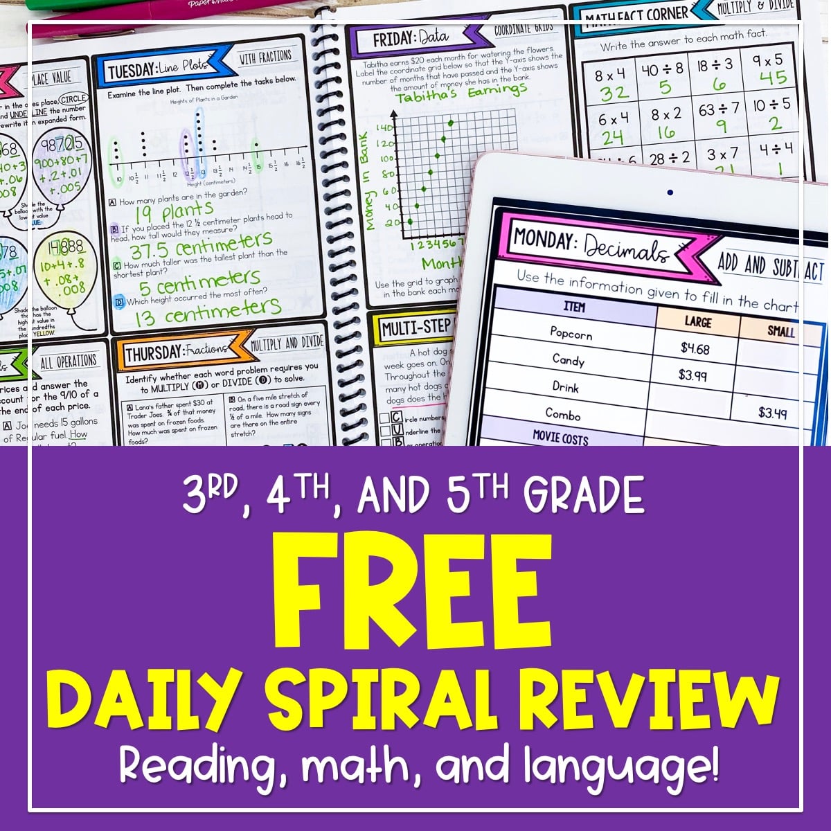 Download free Skill of the Day weeks for spiral review in reading, math, and language from Teaching with a Mountain View.