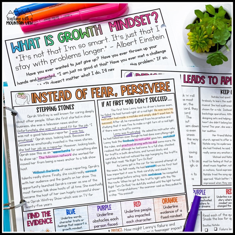 growth mindset paired passage journal