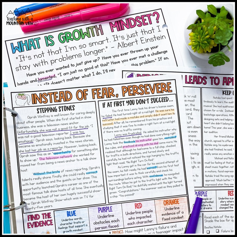 growth mindset passages for upper elementary to help combat perfectionism in gifted students