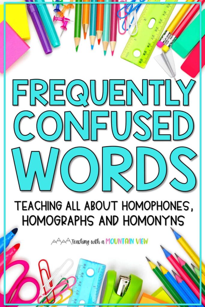 Free anchor charts, interactive notebook pages, and activities to teach commonly confused words in upper elementary.