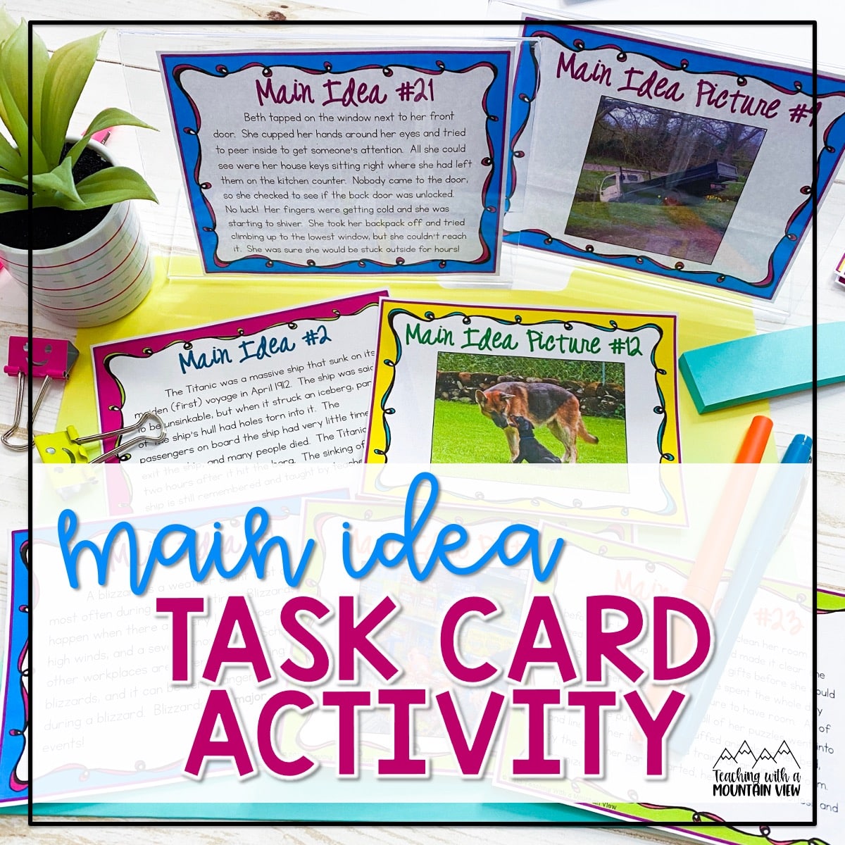 Learn how to use main idea task cards for this quick and easy main idea activity. Also includes resources for main idea vs. theme.