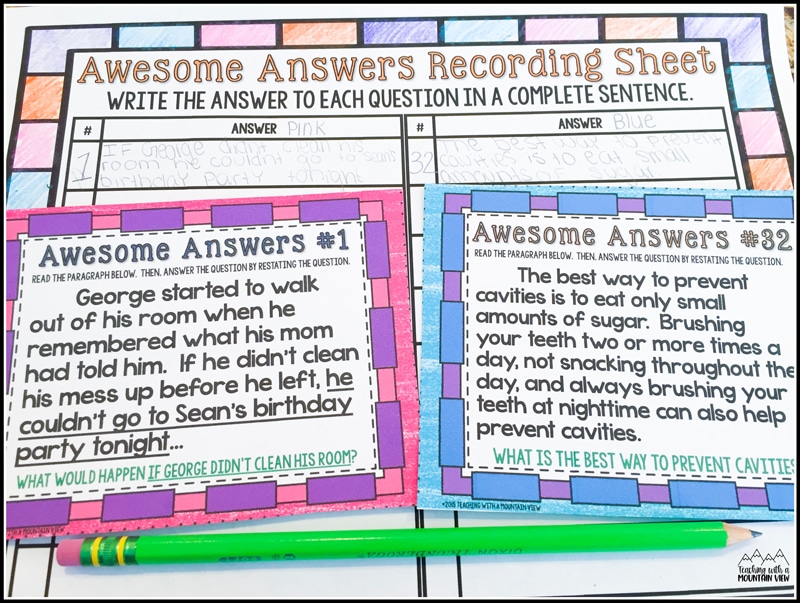 restate the question task cards for upper elementary