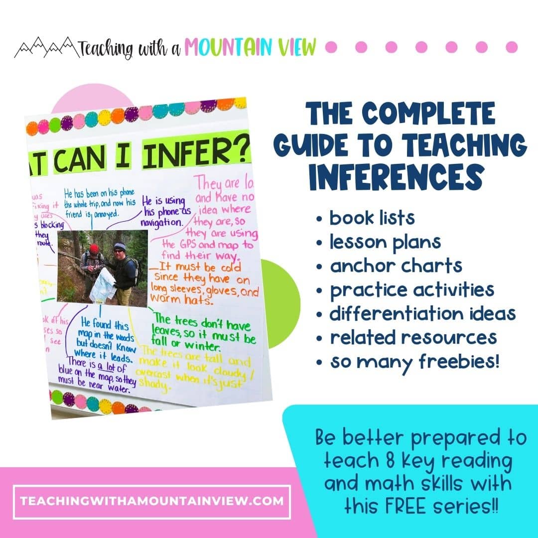 This free guide to teaching inference includes checklists, book lists, lesson plans, anchor charts, practice activities, and more!