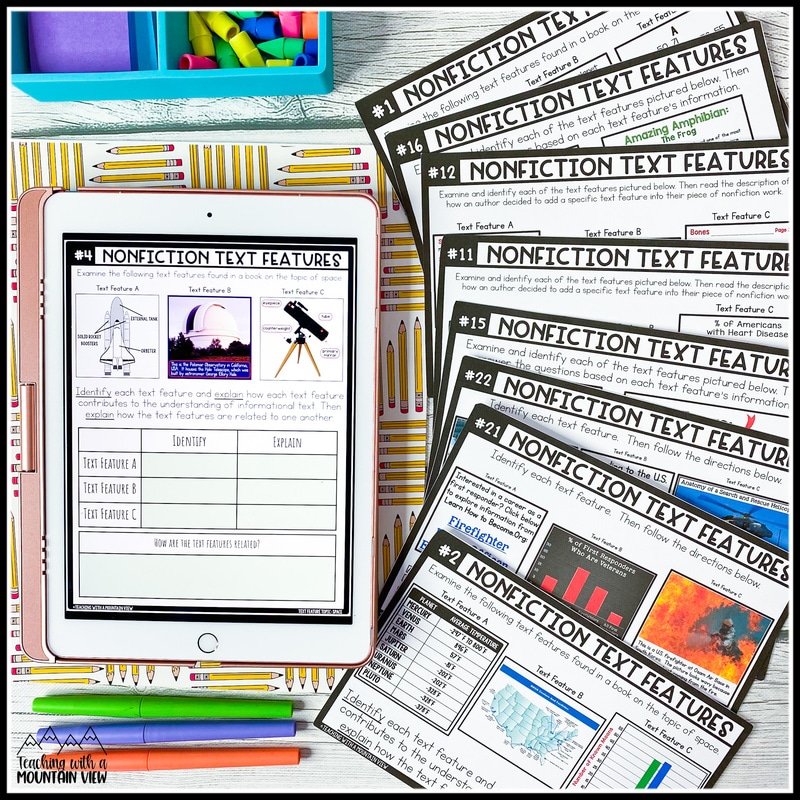 nonfiction text features task cards