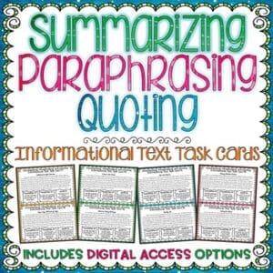 Summarizing Paraphrasing Quoting Activities Cover