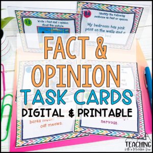 fact opinion task cards cover