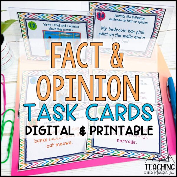 fact opinion task cards cover