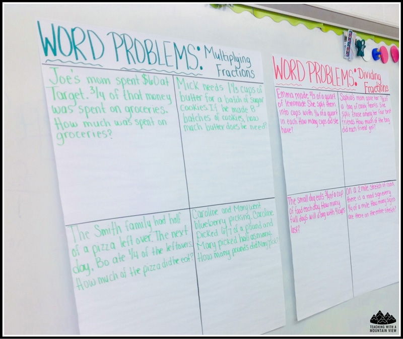multiplying and dividing fractions word problems anchor charts