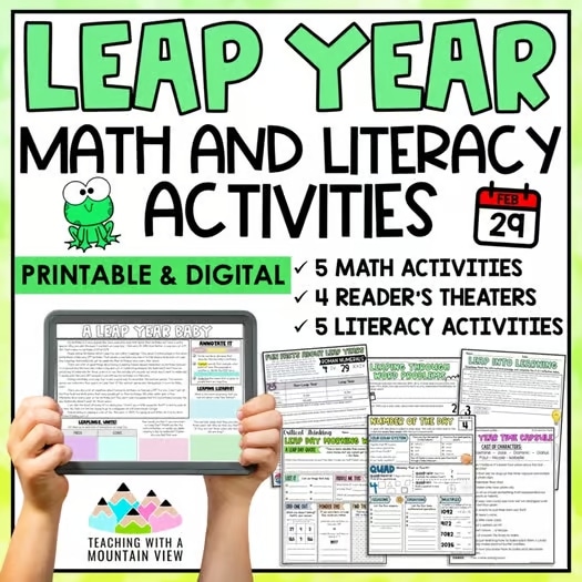 Leap Year activities for elementary students for reading, math, and writing
