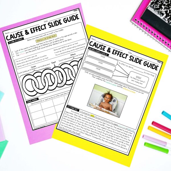 Cause and Effect Reading Lesson Slideshow and Lessons Printable Mock Up