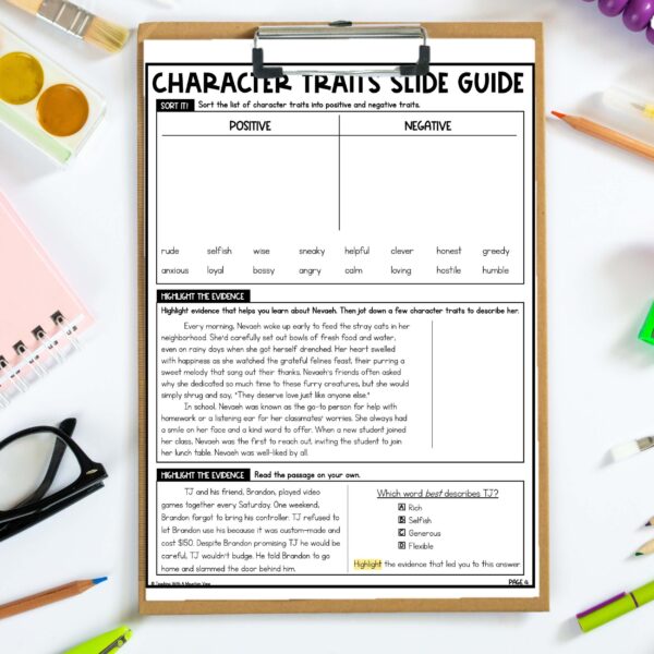Character Traits Reading Lesson Slideshow and Lessons Printable Mock Up