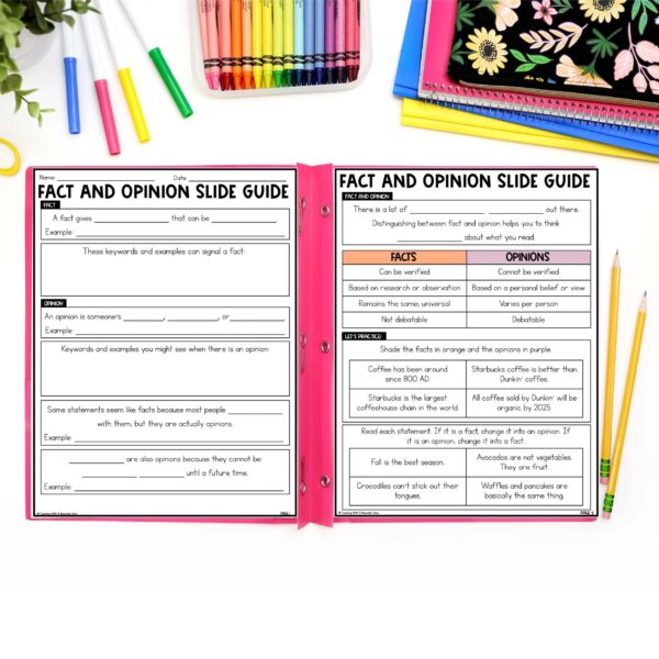 Fact and Opinion Reading Lesson Slideshow and Lessons Printable Mock Up