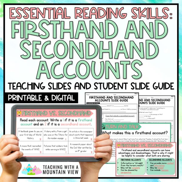 Firsthand and Secondhand Accounts Reading Lesson Slideshow and Lessons COVER