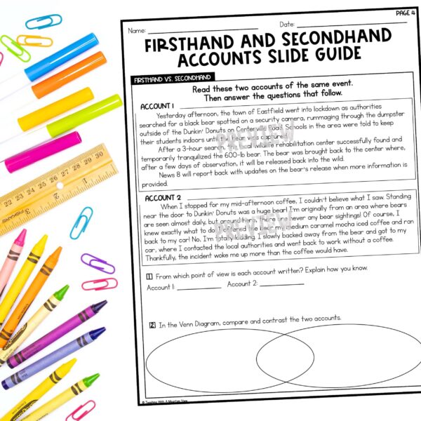 Firsthand and Secondhand Accounts Reading Lesson Slideshow and Lessons Printable