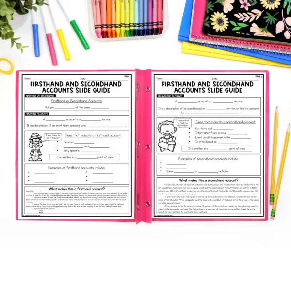 Firsthand and Secondhand Accounts Reading Lesson Slideshow and Lessons Printable Mock Up