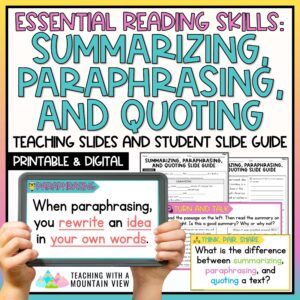 Summarizing Paraphrasing and Quoting Reading Lesson COVER