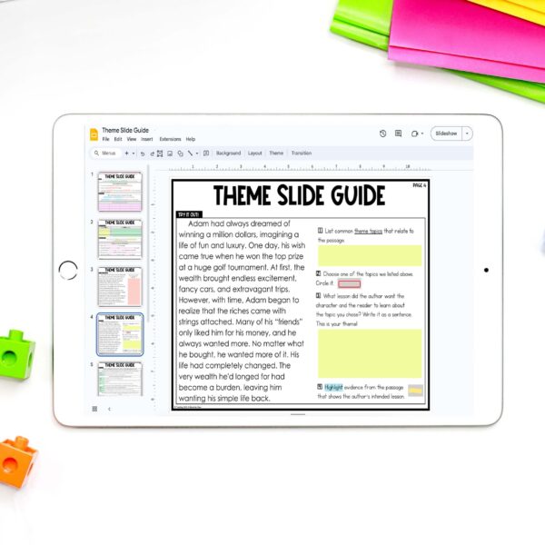 Theme Reading Lesson Slideshow and Lessons Digital Mock Up