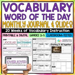 Vocabulary Word of the Day Monthly Journal and Slides 20 weeks of vocabulary instruction