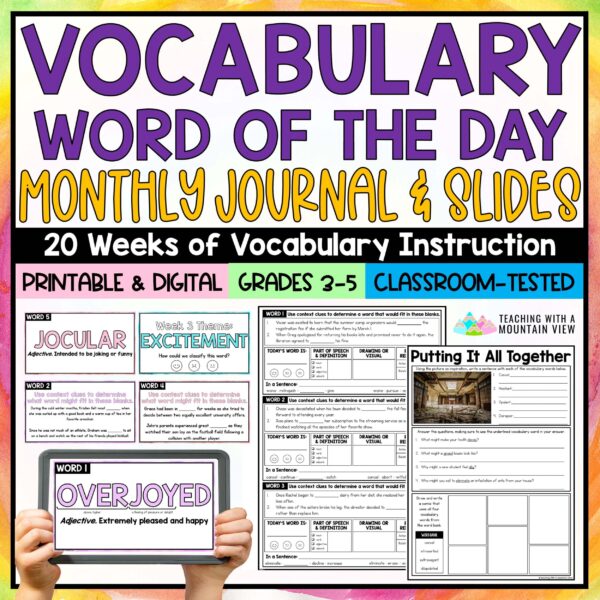 Vocabulary Word of the Day Monthly Journal and Slides 20 weeks of vocabulary instruction