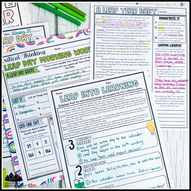 Leap Year readig activities for elementary students
