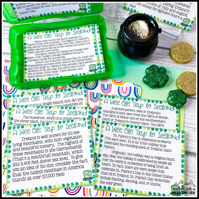 St. Patrick's Day activities for literacy centers: fluency task cards