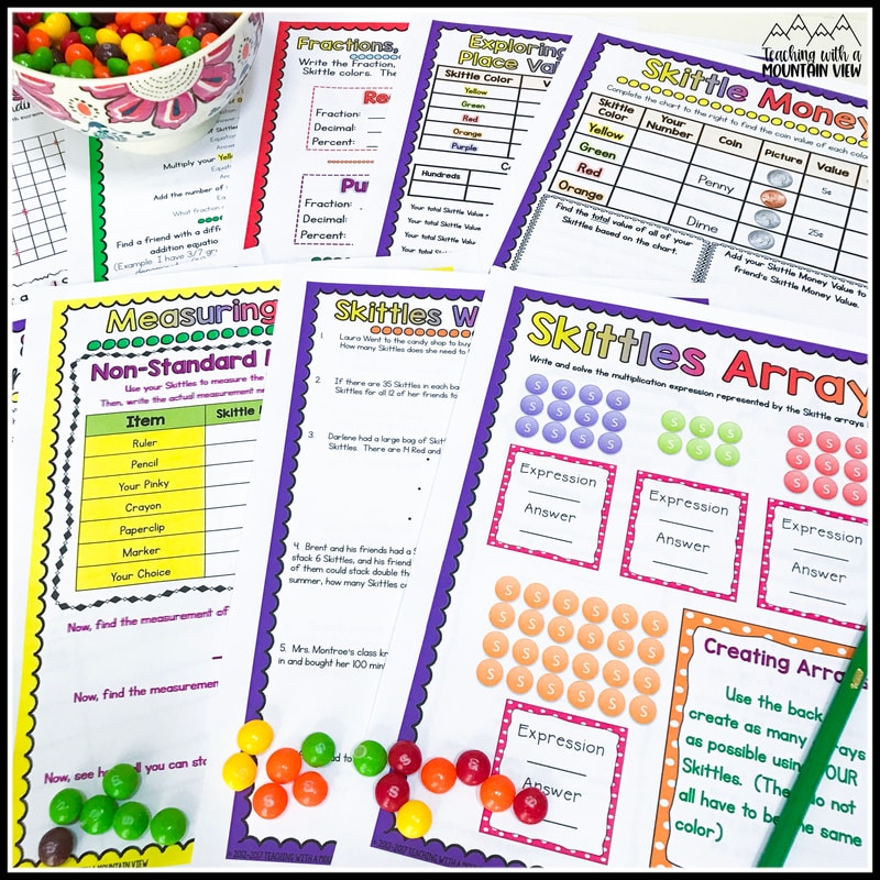 Skittles St. Patrick's Day activities for rainbow math