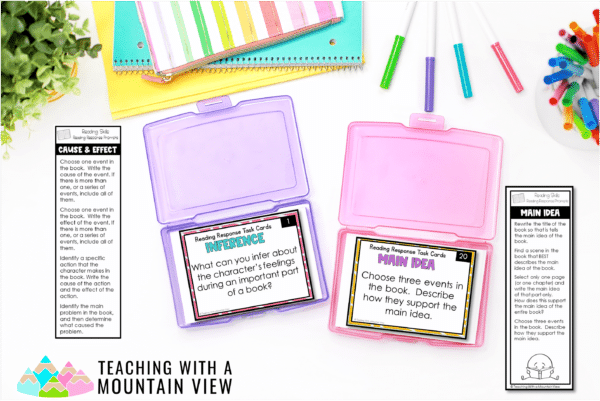 Reading Skills Reading Response Task Cards - Teaching with a Mountain View