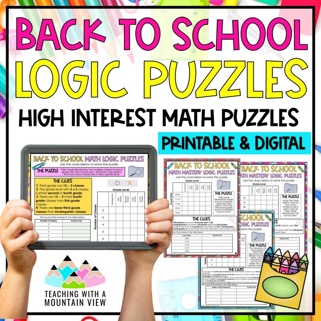 Back to School Math Logic Puzzle COVER