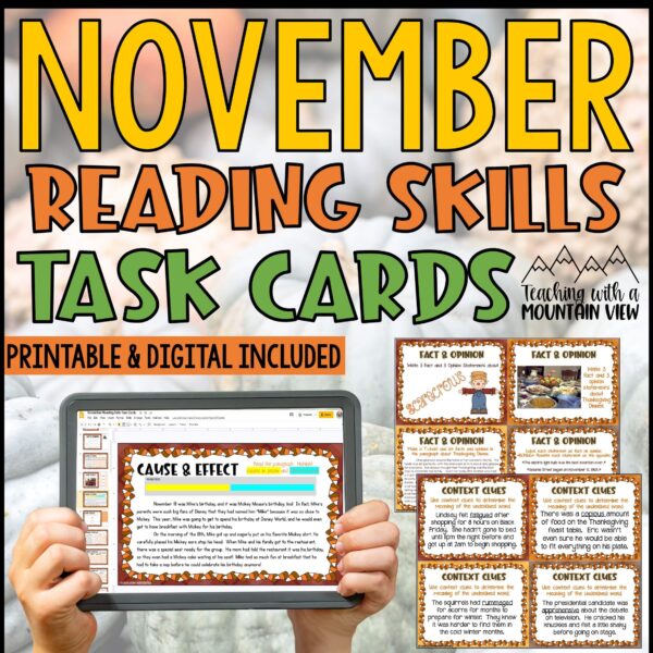 November Reading Skills Task Cards Cover