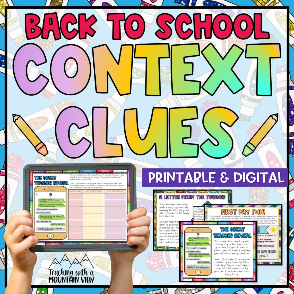 Back to School Context Clues Activity Cover