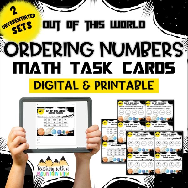 Ordering Numbers Math Task Cards Cover