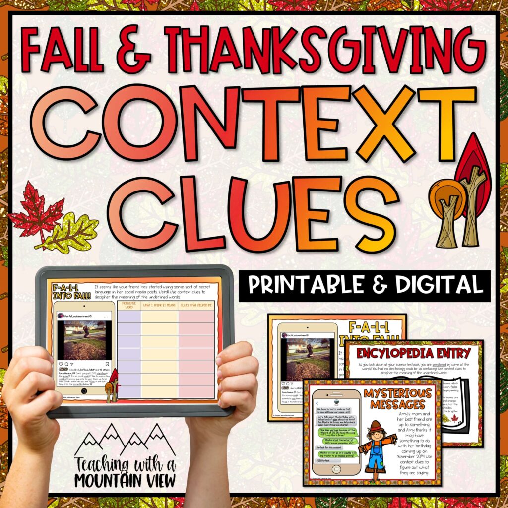 Thanksgiving and Fall Context Clues Activity Cover