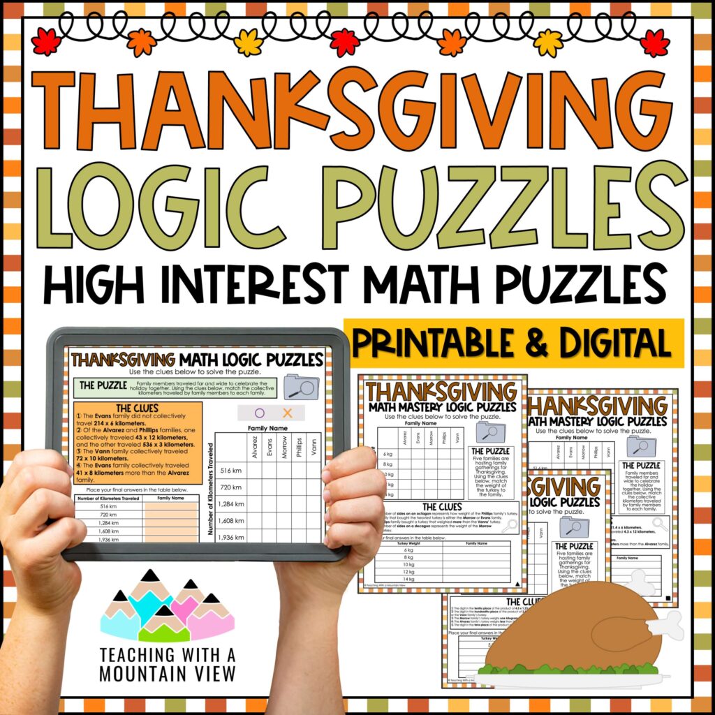 Thanksgiving Math Logic Puzzle COVER