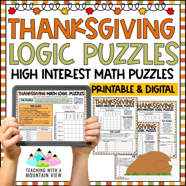 Thanksgiving Math Logic Puzzles Activities for Critical Thinking | Enrichment