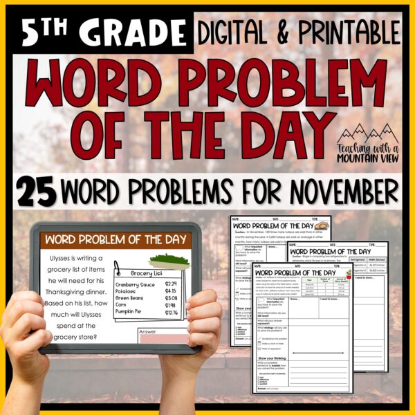 Math Word Problem of the Day 5th Grade November scaled