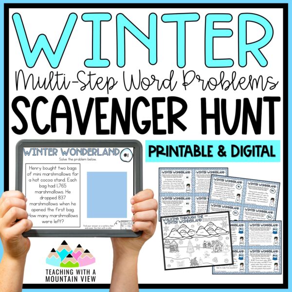 Winter Math Multi-Step Word Problem Scavenger Hunt