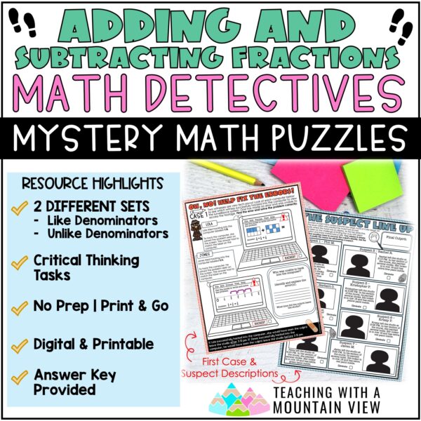 Adding and Subtracting Fractions Math Detectives Mystery | Critical Thinking - Image 2