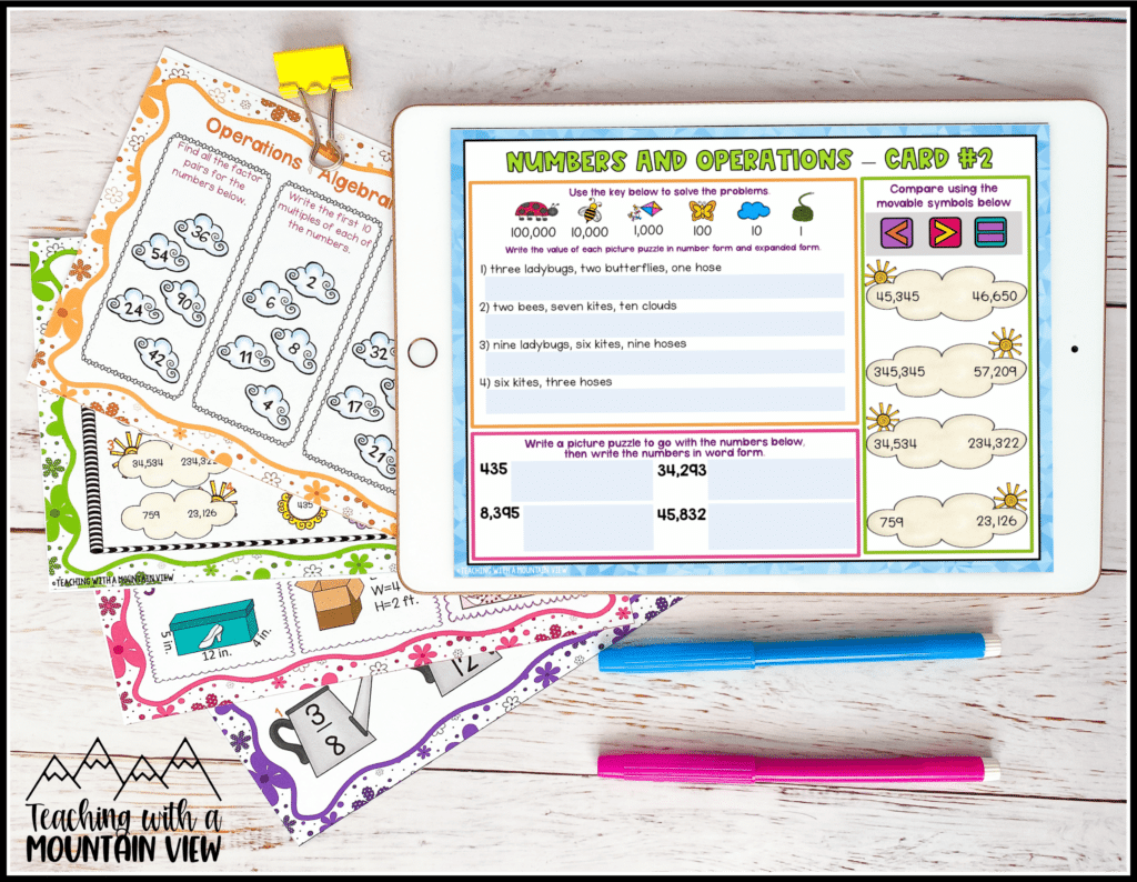 Math Test Prep Task Card Bundle: This bundle is a comprehensive, engaging way to help your students review math concepts. It includes Math Review Test Prep packs for 3rd, 4th, and 5th grades, covering all math standards for each level. 