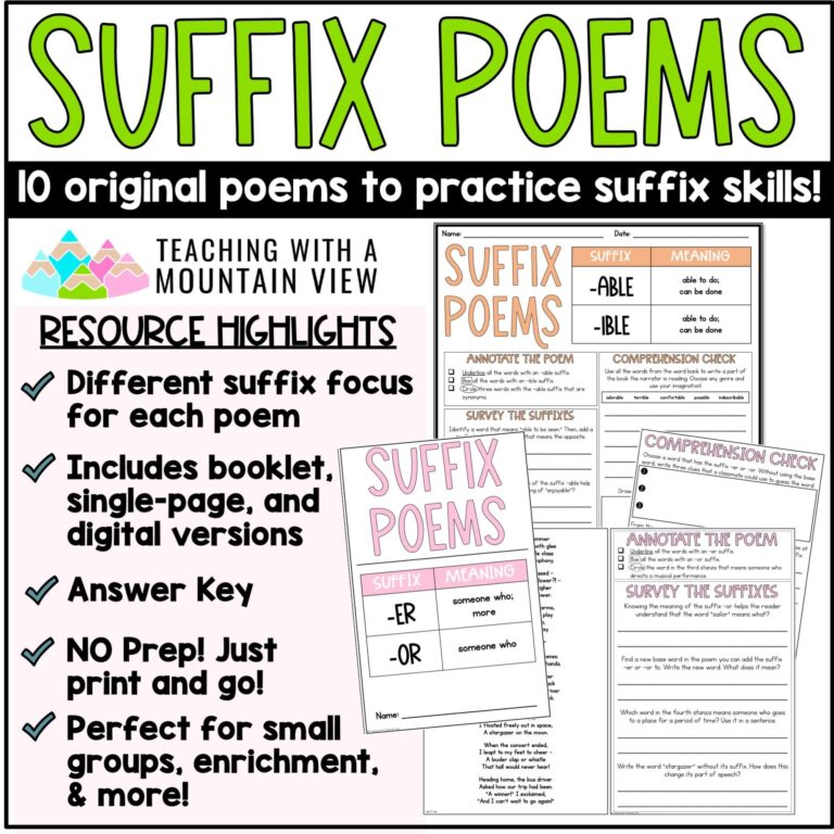 Suffix Poems for Fluency and Reading Skills - Teaching with a Mountain View