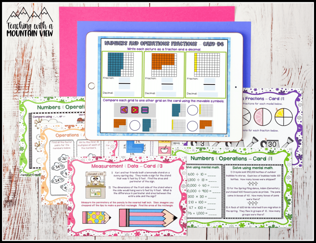 Math Test Prep Task Card Bundle: This bundle is a comprehensive, engaging way to help your students review math concepts. It includes Math Review Test Prep packs for 3rd, 4th, and 5th grades, covering all math standards for each level. 