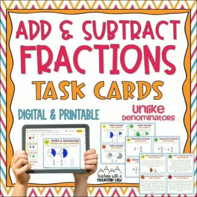 Adding & Subtracting Fractions Task Cards UNLIKE denominators ...
