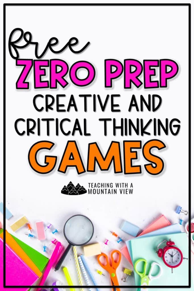 A FREE compilation of creative and critical thinking games for your classroom with quick and fun ways to keep students engaged in learning AND stretch their thinking.