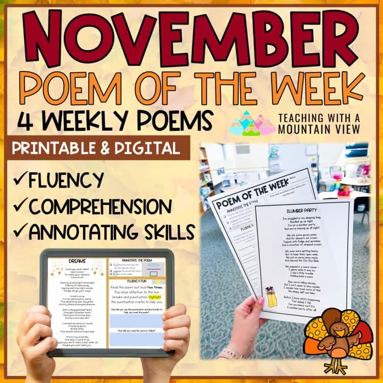 November Poem of the Week Fluency and Comprehension
