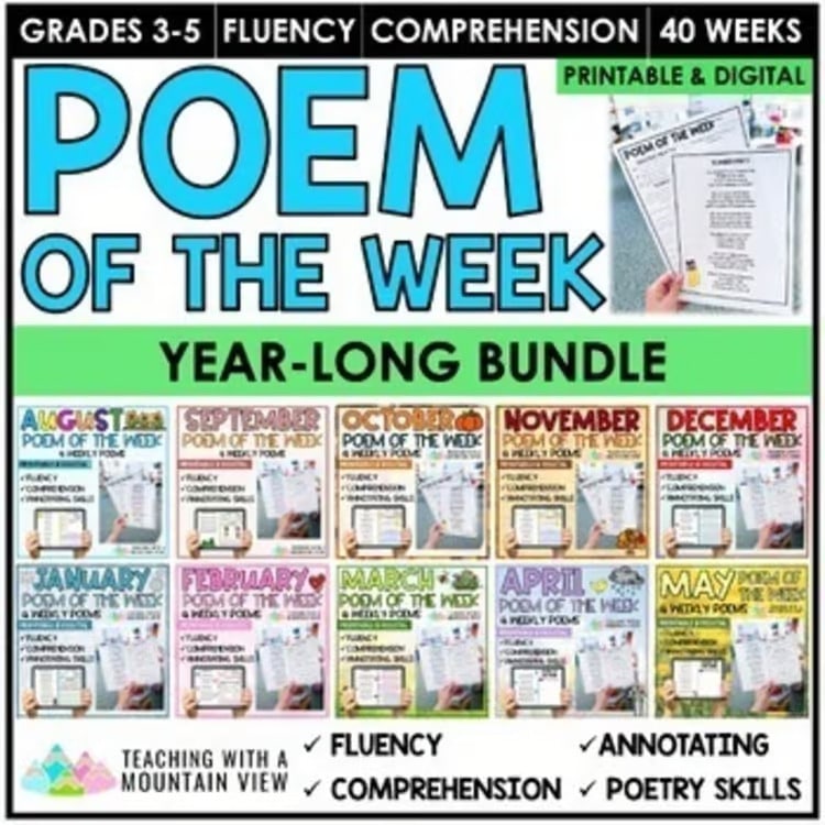 Poem of the Week Bundle Fluency and Comprehension Using Poetry