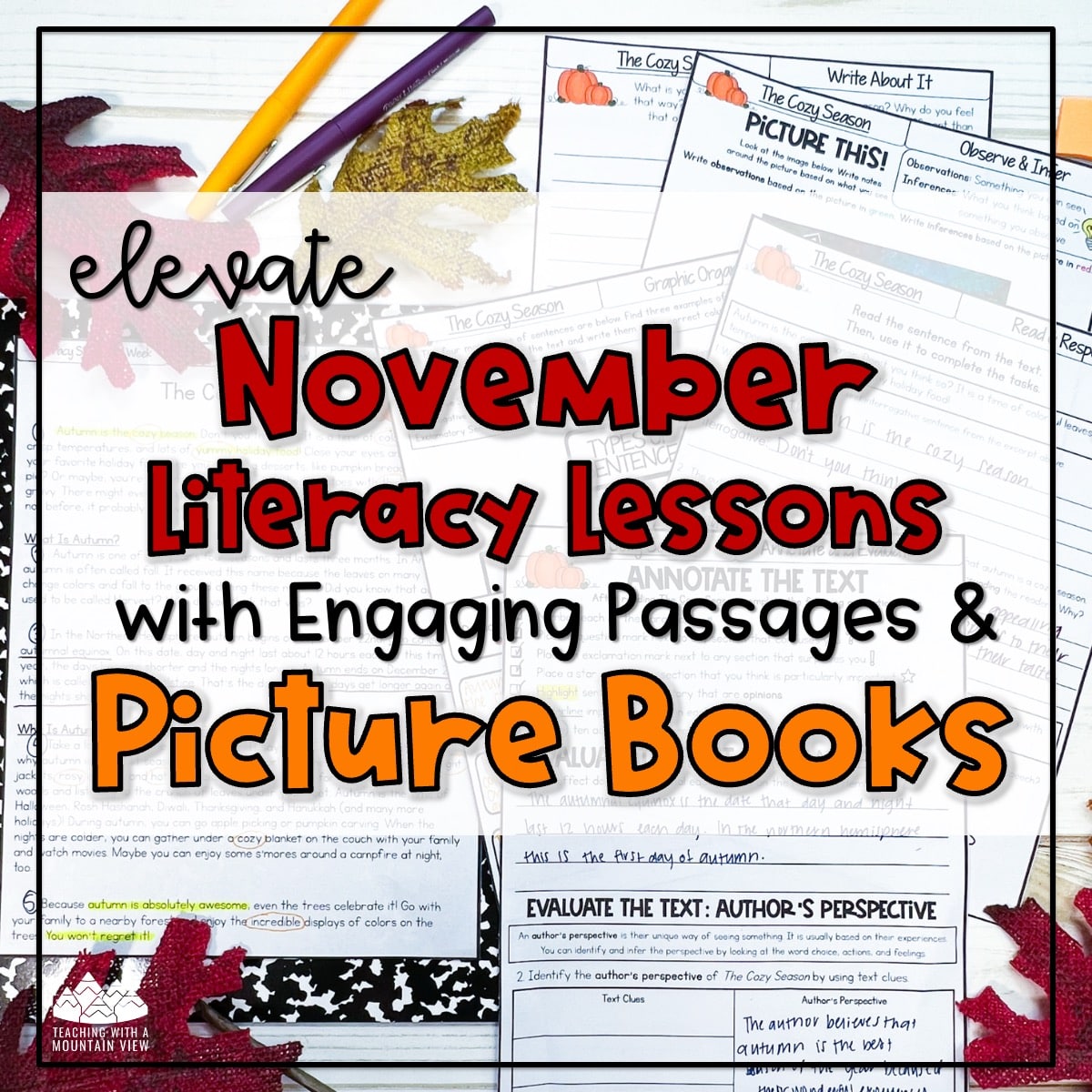 These November Literacy Lessons for upper elementary combine a high-quality, skill-focused passage with carefully selected picture books.