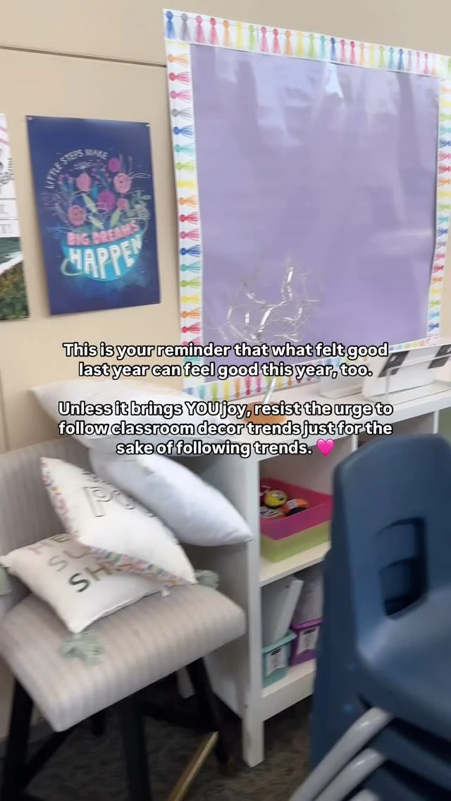 💭 Real Talk: I’ve never had a classroom theme. Have you?? 

I rarely change my decor — I add a few little things each year if something strikes my fancy. I try to keep things bright and light so that anyone who walks in my room feels at home, at ease, and ready to learn and grow. 🩷 

🎥 This is a quick video I took of a small space in my classroom — left over from last year and ready to be put back together for this year! It will take me just a few minutes to set this space back up to its former glory … And if I decide to get fancy, maybe I’ll switch out my borders. Maybe not. 😉 Either way, it’s going to be a great year!
